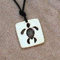 Square Hawaiian Turtle Pewter Surf Jewelry Pendant Necklace by Zula Surfing